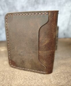 Ảnh ví da mini nam handmade có ngăn ngoài màu nau dam 2, tiện lợi, đựng thẻ gọn gàng
