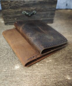 Ảnh ví da mini nam handmade có ngăn ngoài màu nau dam 5, tiện lợi, đựng thẻ gọn gàng