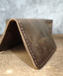 Ảnh ví da mini nam handmade có ngăn ngoài màu nau sang 7, tiện lợi, đựng thẻ gọn gàng
