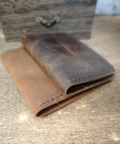 Ảnh ví da mini nam handmade có ngăn ngoài màu nau sang 6, tiện lợi, đựng thẻ gọn gàng