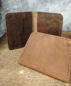 Ảnh ví da mini nam handmade có ngăn ngoài màu nau sang 4, tiện lợi, đựng thẻ gọn gàng