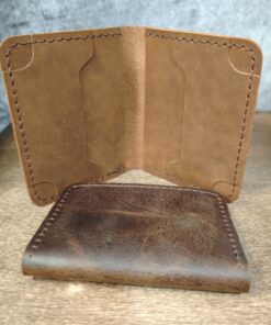 Ảnh ví da mini nam handmade có ngăn ngoài màu nau sang 3, tiện lợi, đựng thẻ gọn gàng