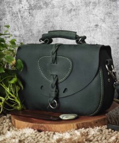 Túi Xách Da Thật Kar – Túi Da Thủ Công Vintage Đan Dây Độc Bản (Màu Xanh Rêu)
